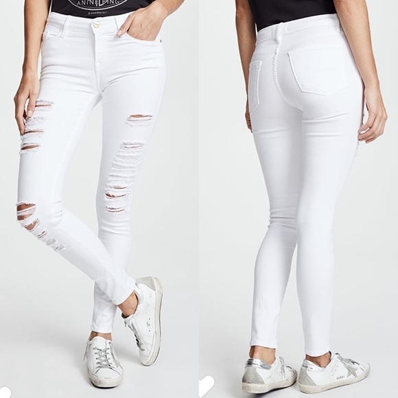 Frame White Le High Skinny Ripped Jeans - Picture 1 of 7